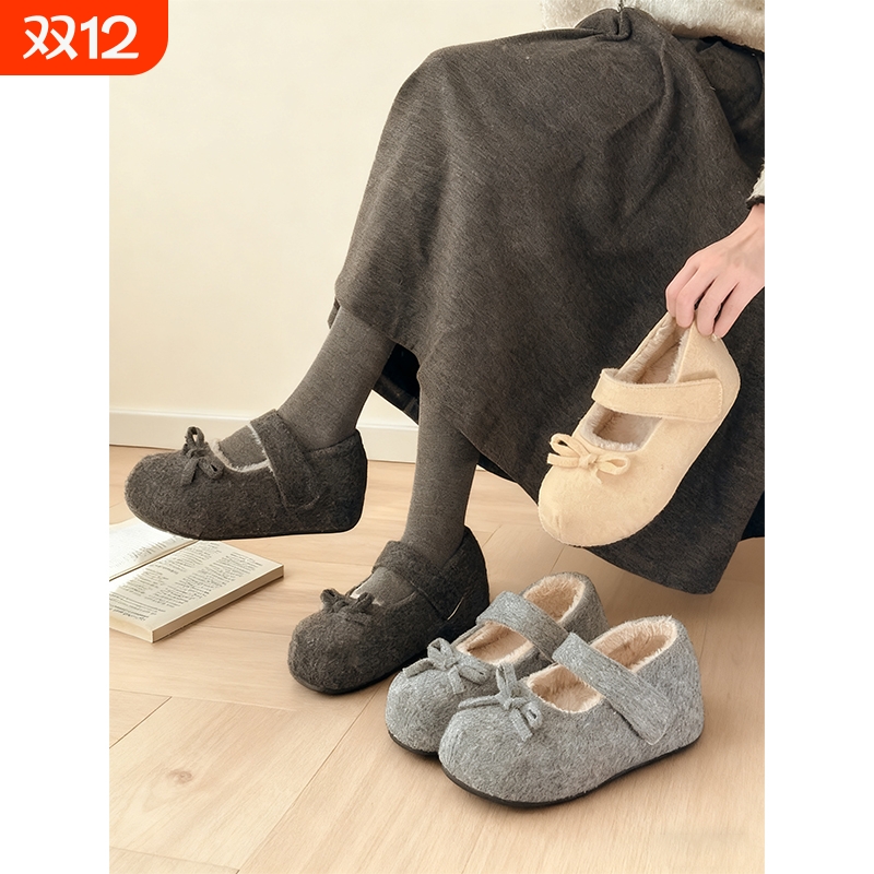 5CM内增高毛毛鞋女外穿秋冬季新款魔术贴玛丽珍棉鞋加绒勃肯鞋子