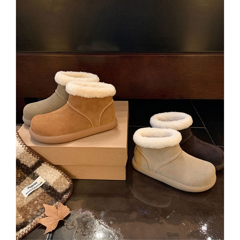 sheii小矮子~保暖厚底勃肯短筒羊羔毛毛短靴女雪地靴冬