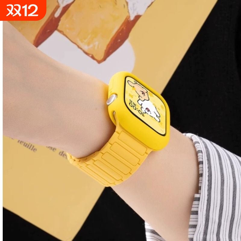 【张婧仪同款】适用S11苹果手表表带iwatchSE3代表带applewatch10磁吸S8硅胶S7腕带Ultra3运动高级夏季透气