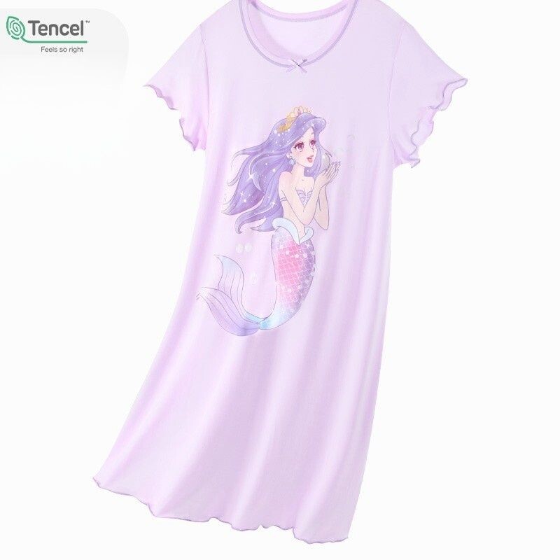 睡裙儿童2026新款夏季女童短袖冰丝睡衣女孩美人鱼公主裙子家居服