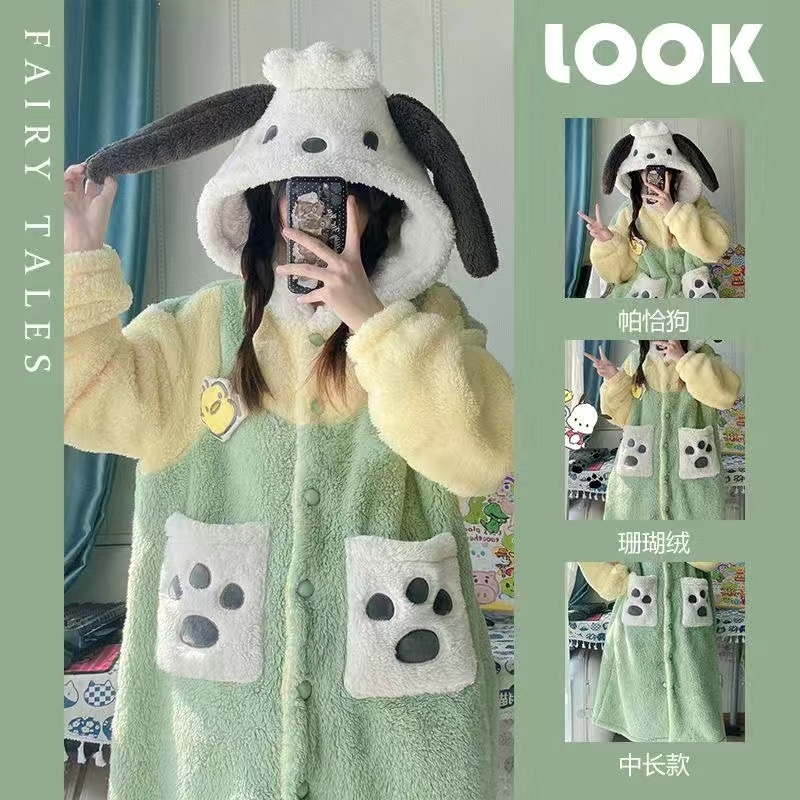 薇米安加厚珊瑚绒睡袍