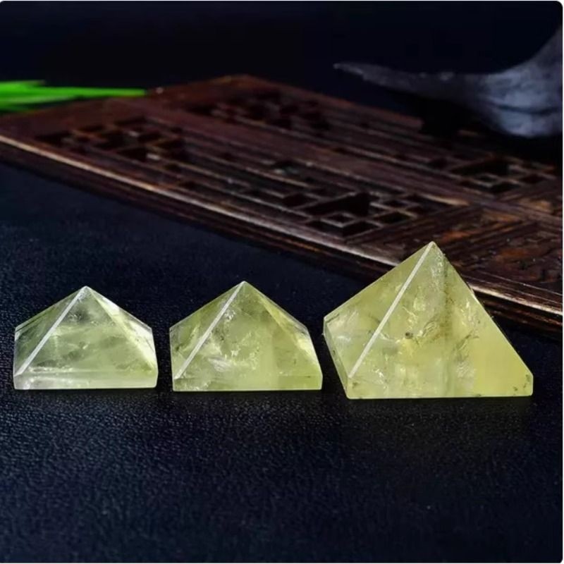 VZZS天然黄水晶金字塔摆件原石手工切割打磨家具客厅办公室装饰品