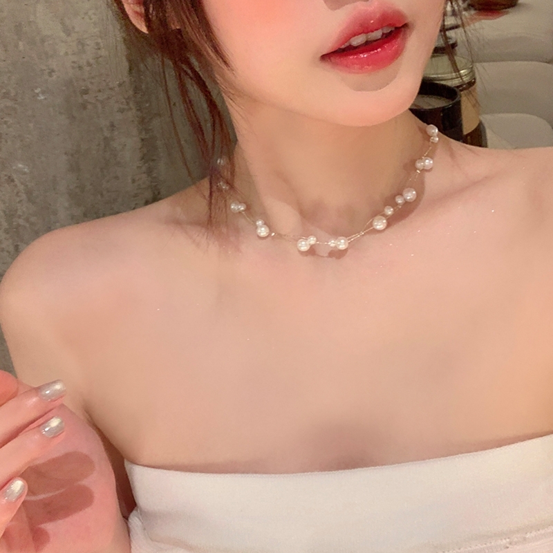 韩系双层珍珠满天星项链女高级感轻奢小众颈链配饰锁骨链choker