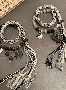太极山鬼花钱手绳男手链女编织小众设计情侣款手串新中式五帝钱