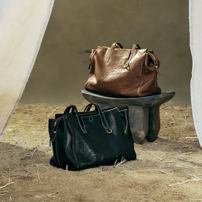 【李娜同款】song大容量复古旅行包植鞣牛皮公文包单肩托特包软包