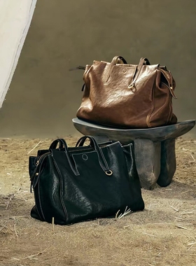 【李娜同款】song大容量复古旅行包植鞣牛皮公文包单肩托特包软包