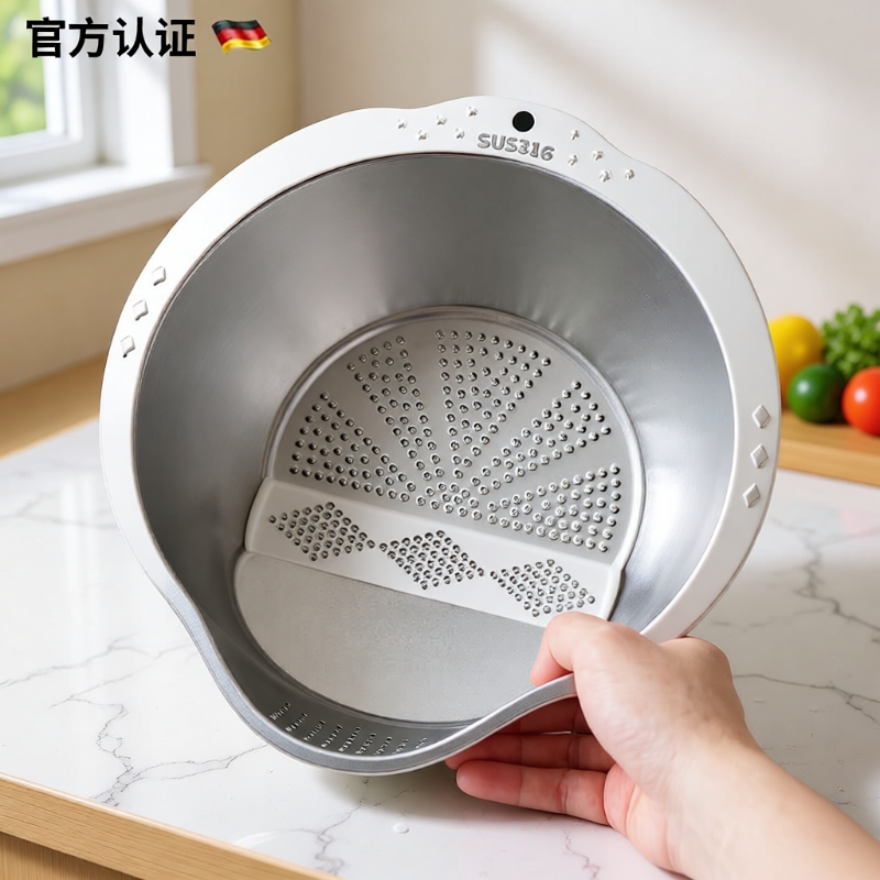 316L不锈钢沥水篮食品级滤水篮厨房家用漏盆洗菜盆淘米盆神器洗米