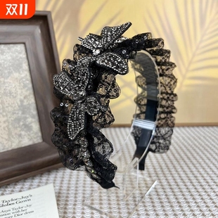高顱頂蕾絲時(shí)尚 洋氣水鉆蝴蝶發(fā)箍女2025新款 百搭寬邊頭箍發(fā)卡頭飾