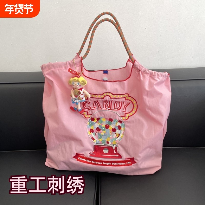 女士刺绣购物袋手拎包牛津布袋刺绣尼龙防水购物袋手提斜跨单肩包,箱包皮具/热销女包/男包,托特包,淘宝优惠券,粉丝福利购,淘宝优惠卷