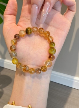 进斗金天然黄塔晶金虎眼金发晶黑金超七原创水晶手串转运女虎眼石