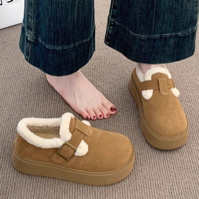 厚底加绒勃肯鞋女2025新款秋冬季乐福鞋博肯棉鞋子保暖雪地靴毛绒