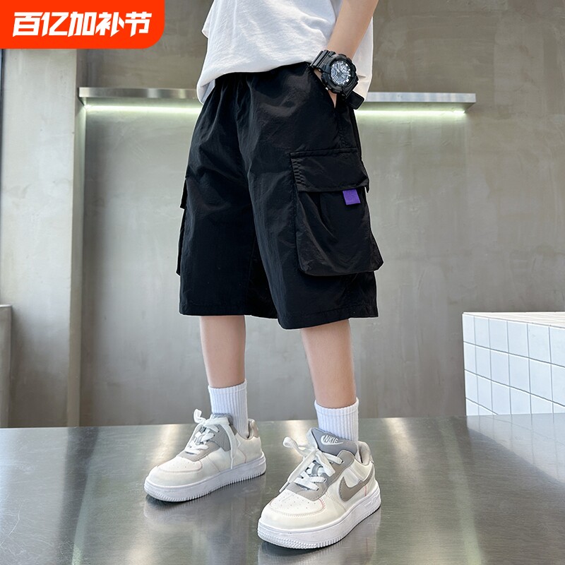 男童短裤儿童夏季2025新款外穿裤子中大童男孩工装五分裤白色黑色
