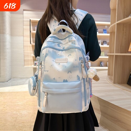 高颜值日系蝴蝶印花背包女双肩包减负大容量旅行大学生书包初高中