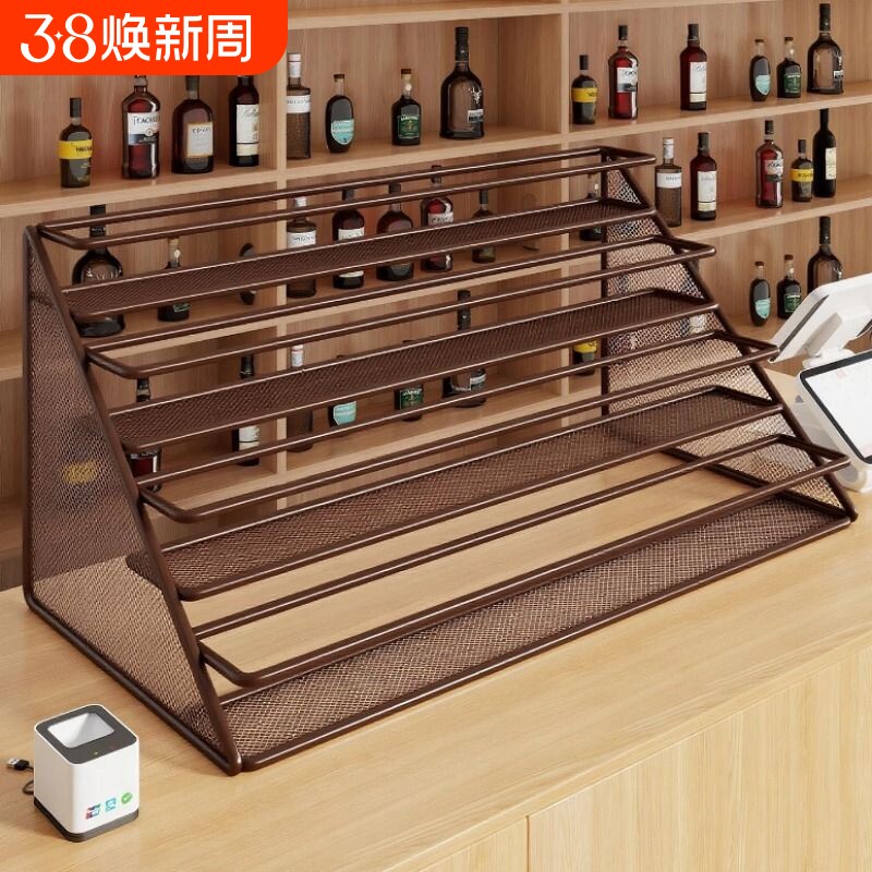 阶梯式铁艺饮料置物架收银台商品摆放展示架便利店柜台零食小货架