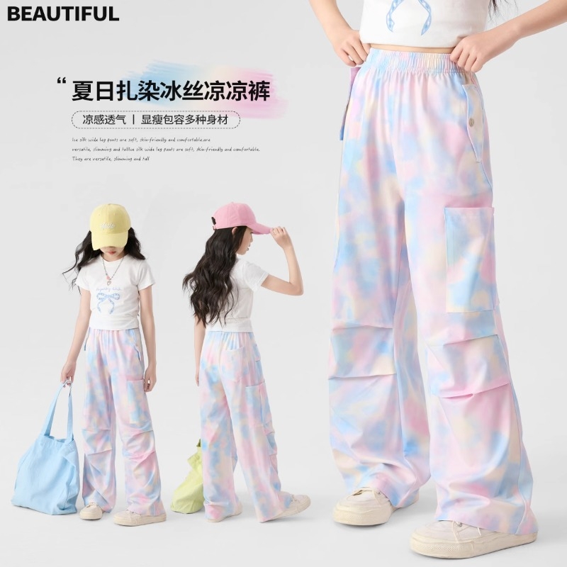 女童阔腿裤2025冰丝夏季新款工装裤儿童裤子女大童夏装速干防蚊裤