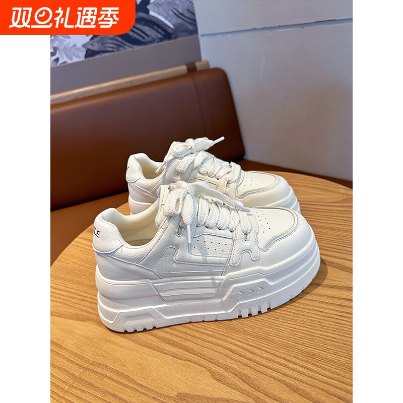 真皮厚底小白鞋女2025秋季新款百搭增高轻便透气板鞋休闲运动鞋子