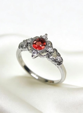 天然石榴石戒指女复古宫廷