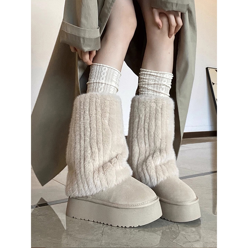 厚底雪地靴女2025新款冬季加绒加厚毛茸茸毛毛棉鞋东北中筒裤管靴
