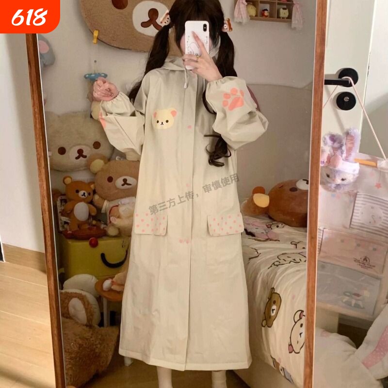 可爱轻松熊电动车用雨衣长款EVA单人全身防暴雨成人外穿雨天日系