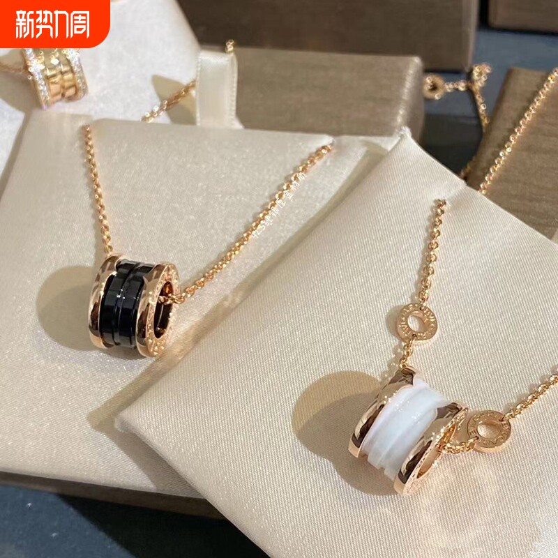 小蛮腰弹簧项链925银镀黑陶瓷小红人慈善款情侣锁骨链不掉色白金