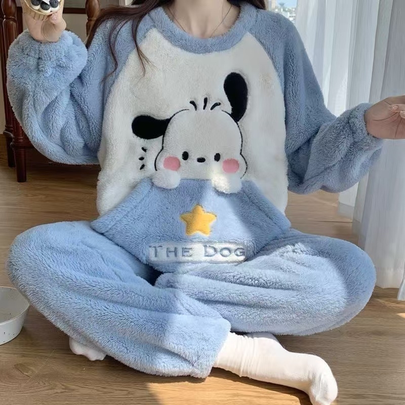 珊瑚绒睡衣女2025年新款居服秋冬季法兰绒套装上衣粉色套头式甜美