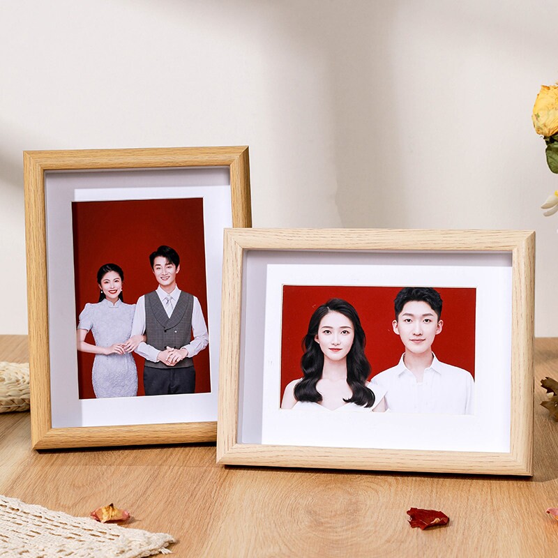结婚登记照摆台木质相框空框6寸六8证件婚纱照洗照片做成中空卡纸