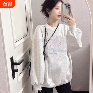 孕妇卫衣孕妈妈秋季 宽松大码 穿搭女 白灰色外穿长袖 孕妇上衣春秋款