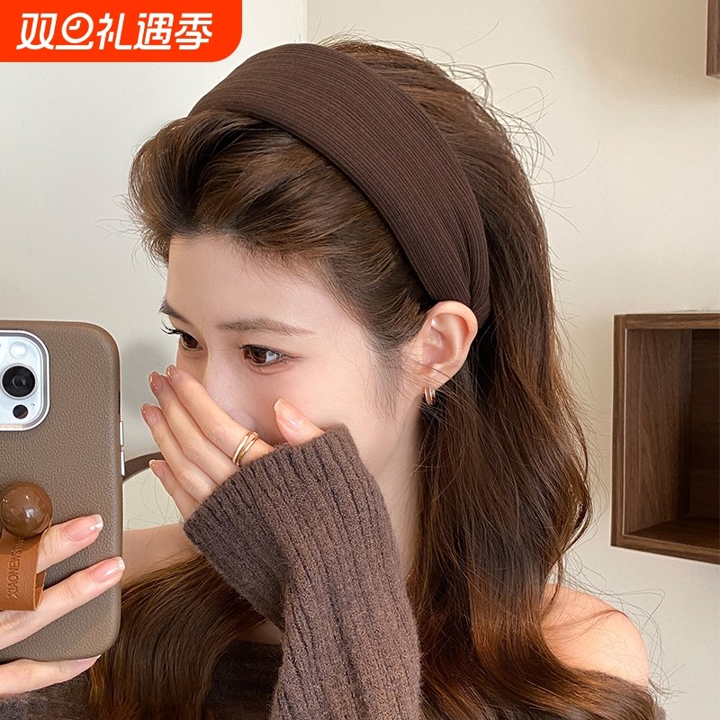 秋冬咖色宽边发箍女2025新款高颅顶头箍高级感洋气时尚发卡子头饰