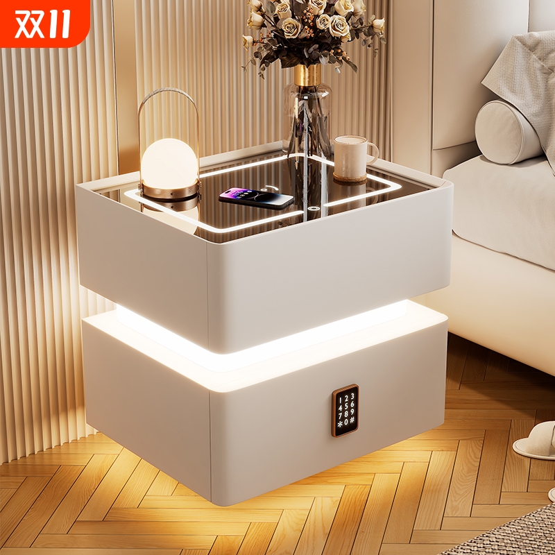 智能床头柜带灯带锁超窄床边柜