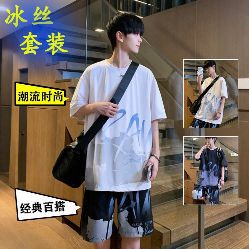 2025夏季季新款男士休闲运动套装圆领薄款卫衣潮流时尚帅气套装