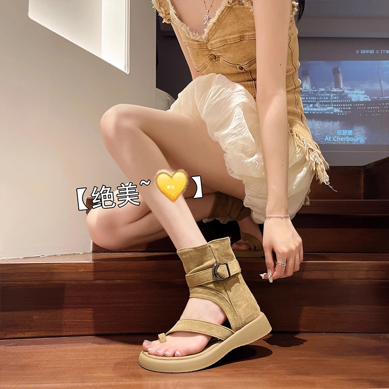 厚底女款夹脚高帮配裙子凉鞋套趾2025新款夏季罗马川西短靴子凉靴
