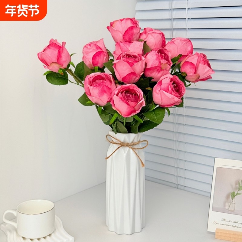 假花仿真花摆设花束玫瑰花餐桌客厅装饰高级感逼真高档绢花永生花