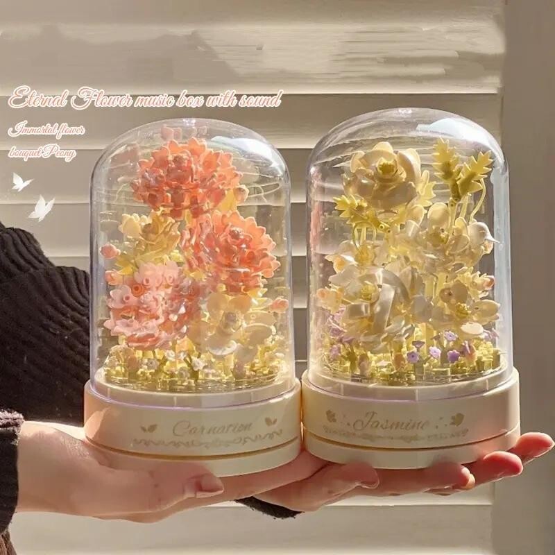 永生玫瑰花束积木拼装玩具植物盆栽送女孩系列七夕情人节生日礼物