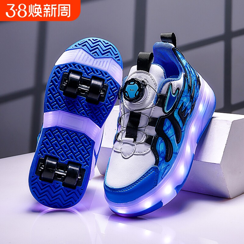 儿童暴走鞋男童充电发光爆走四轮轮滑鞋学生亮灯隐形溜冰鞋滑轮鞋