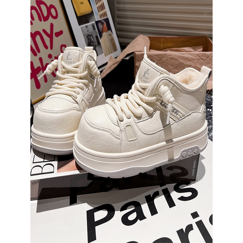 欧洲站大头卡皮巴拉面包鞋真皮羊毛厚底松糕雪地棉靴小白鞋女冬季