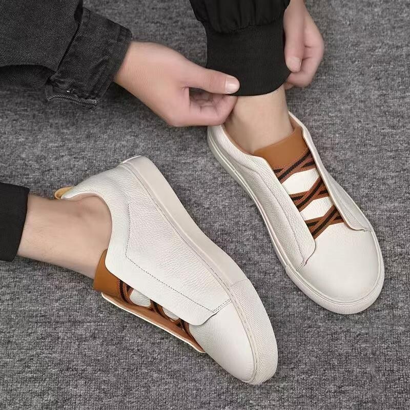 男鞋2026新款头层牛皮小白鞋一脚蹬休闲男士板鞋免系带皮鞋板鞋