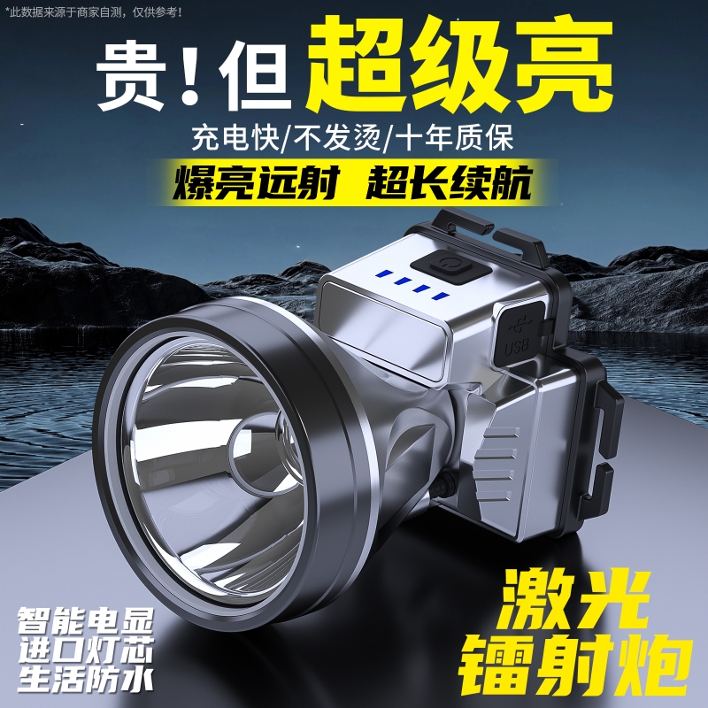 头戴式强光头灯公牛适用超亮照明灯户外登山感应超长续航钓鱼专用