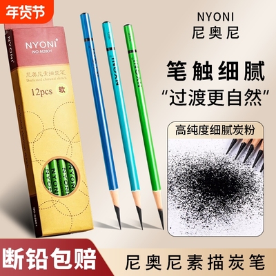 尼奥尼炭笔套装nyoni美术生专用软中硬炭素描笔绘画软碳笔铅笔碳铅速写笔专业速写软炭笔