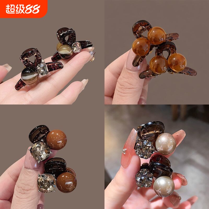半扎精致小抓夹发夹刘海女前额碎发鲨鱼夹侧边小夹子水钻花朵固定图片