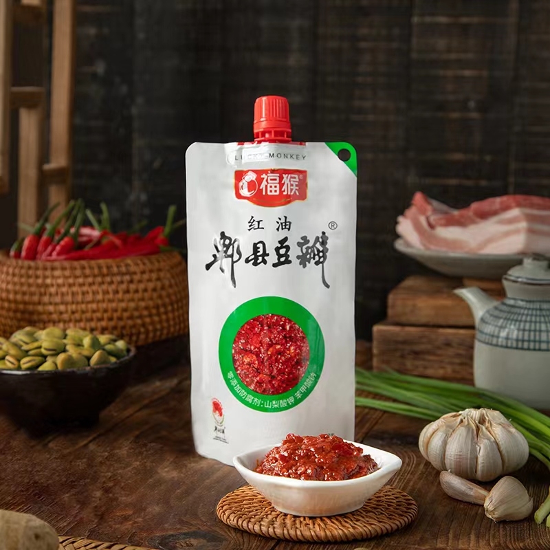 福猴红油郫县豆瓣酱350g家用袋装挤挤装方便炒菜烹饪火锅微辣袋装