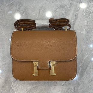 H扣康康包头层牛皮高级感空姐包经典百搭斜跨小方包大象灰斜挎