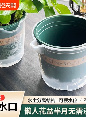 绿萝花盆懒人自动吸水双层塑料盆栽室内阳台免浇水透明储水加仑盆