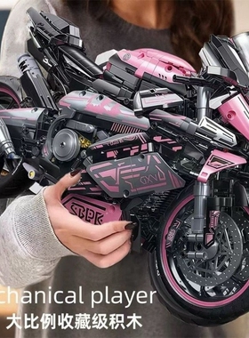 宝马双R摩托车M1000RR积木机械组成年高难度益智拼装模型玩具男孩