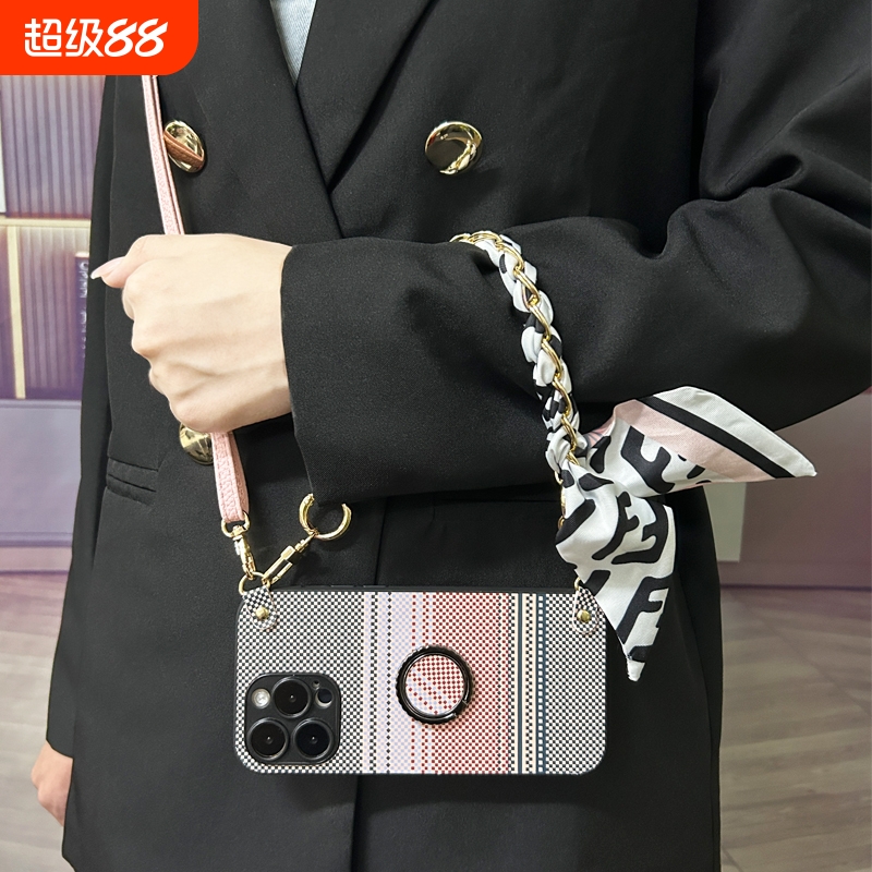 适用三星S25Ultra手机壳S24FE旋转S23+支架S22PLUS斜跨挂绳S24U手提链商务时尚S25EDGE凯夫拉S23ef防摔保护套