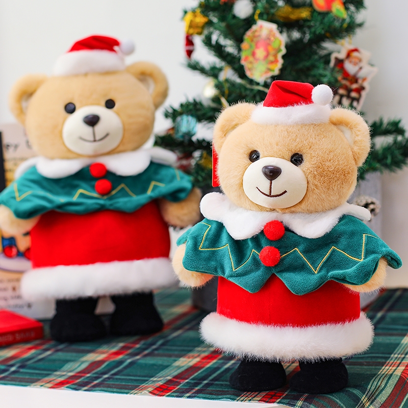 卡通可爱圣诞节站姿小熊公仔毛绒玩偶儿童睡觉抱枕家居桌伴摆件