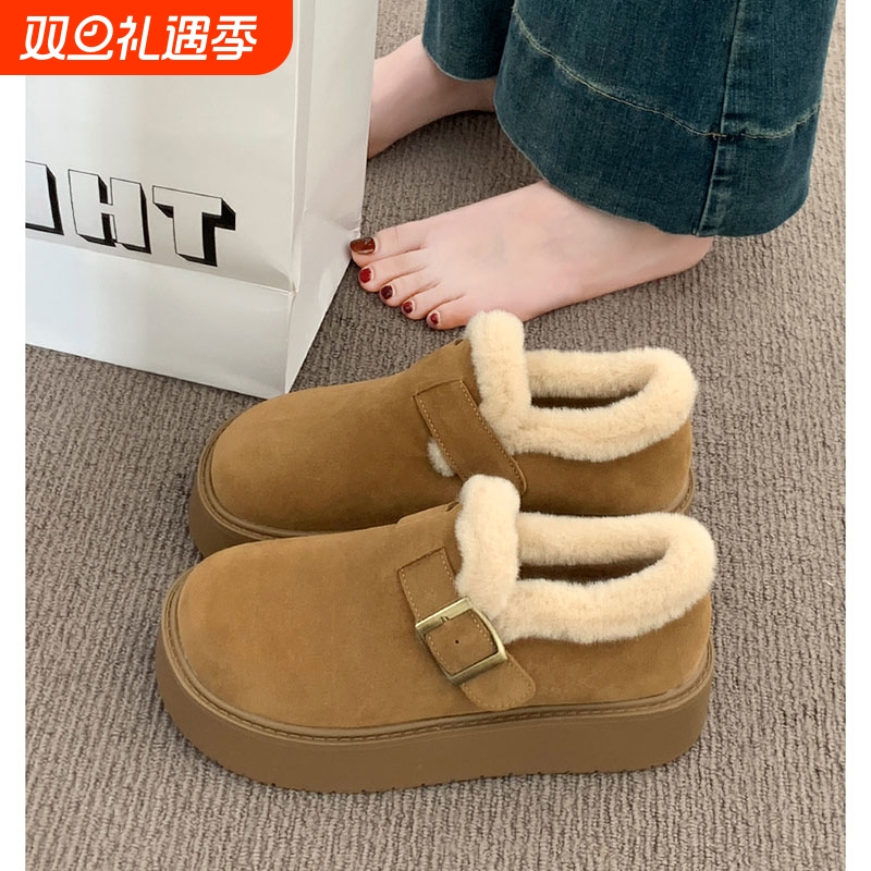 厚底加绒勃肯鞋女2025新款秋冬季外穿毛毛鞋子保暖棉鞋雪地靴毛绒