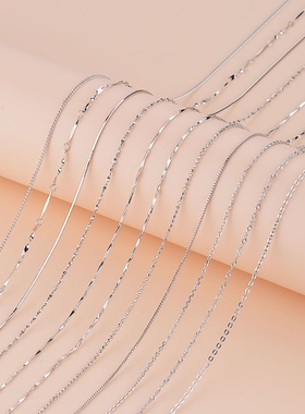 s925银链子无吊坠项链女锁骨链超细蛇骨链盒子链百搭十字链简约