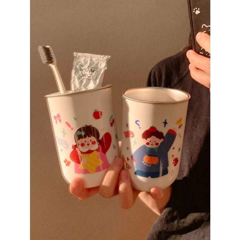 不锈钢漱口杯2025新款一家三口304情侣刷牙杯子儿童防霉洗漱牙杯