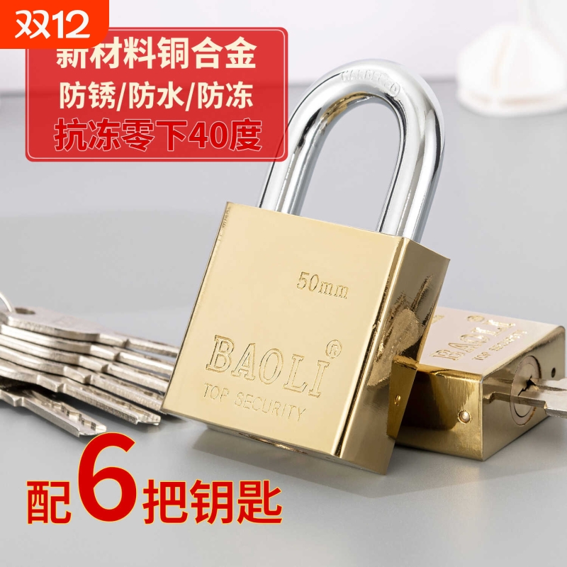 纯铜锁防水防锈铜芯挂锁防盗铜锁防冻铜锁室外户外大门锁宿舍门锁