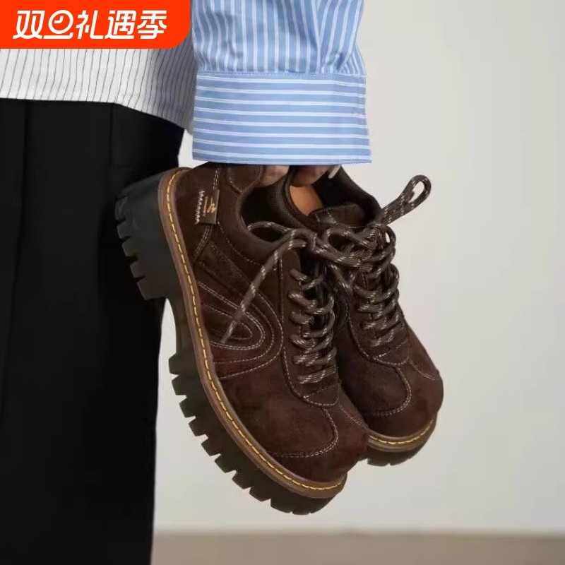 复古棕色女2025秋冬新款英伦通勤德比鞋厚底大头鞋小个子增高皮鞋
